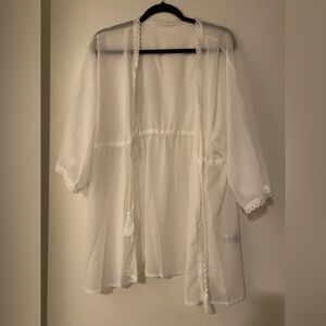 SHEIN Sheer White Lace Swimsuit Coverup Robe